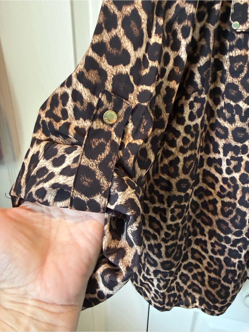 # Michael Kors 2X Leopard Zip-Front Blouse - Black & Tan - Picture 5 of 8
